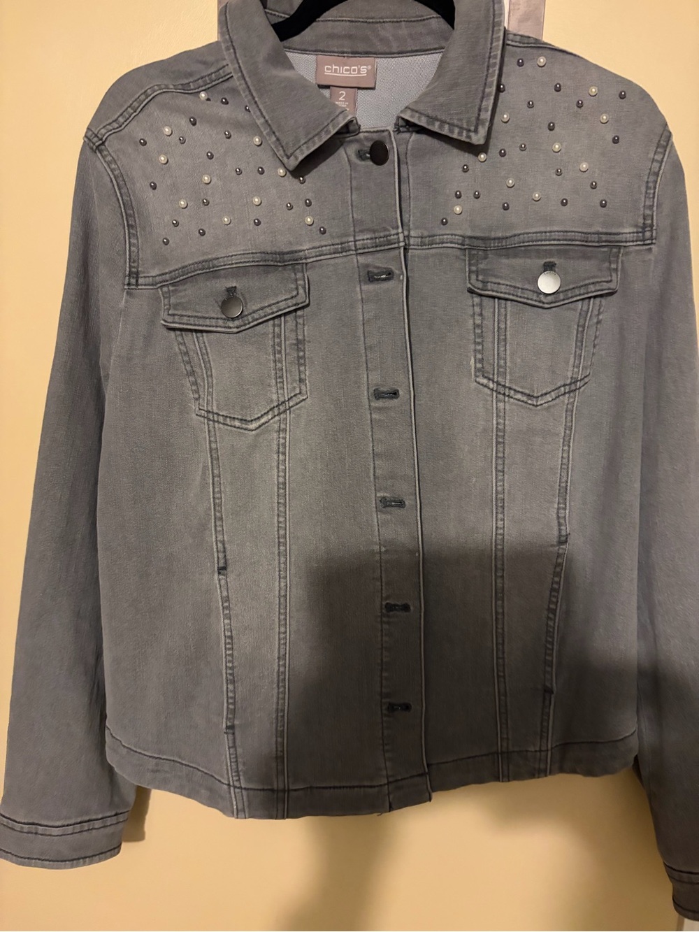 Chico's Light Gray Studded Jean Jacket